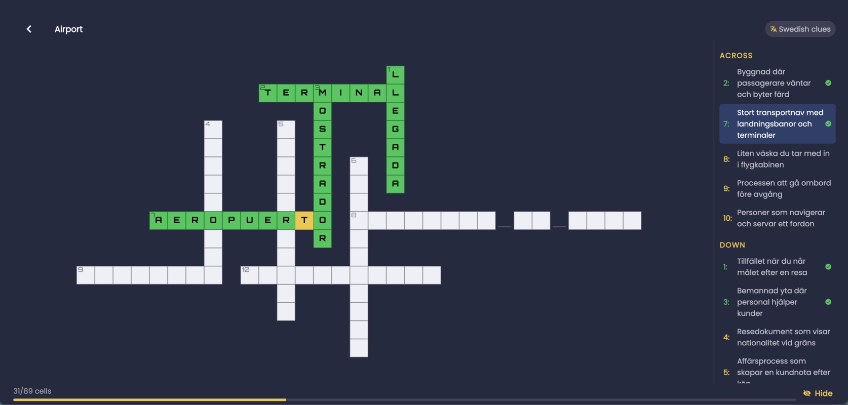 Crossword gameplay